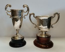 TWO GEORGE V SILVER TWIN-HANDLED TROPHY CUPS, ZETLAND HUNT