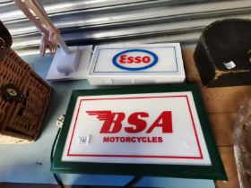 2 Illuminated Signs 1 "Esso" and 1 "BSA Motorcycles"