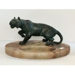 Bronze lion on onyx ashtray stand
