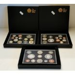 Three Royal Mint UK proof coin sets