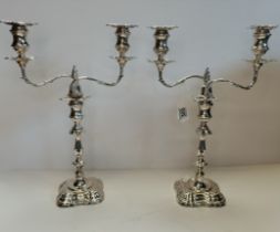 A PAIR OF EDWARADIAN SILVER TWIN-LIGHT CANDELABRA