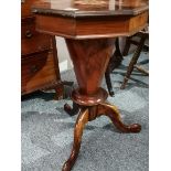 Victorian Rosewood inlaid Octagonal sewing box on tripod stand