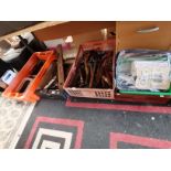 Large collection (6 boxes) of tools, hammers, sander etc