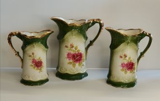 3 x Royal Staffordshire vintage jugs marked "Alpha Omega pottery"