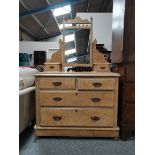 Vintage Pine dressing table with 3 drawers under and tilting mirror
