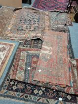 6 x rugs various sizes, reds, blues, beiges