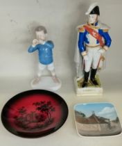 4 x ceramic items - Royal Copenhagan b&g boy with horn, Royal Copenhagen Pin tray 3605, Royal Doulto