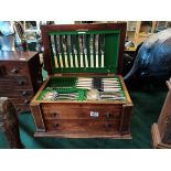 An Edwardian inlaid cutlery box with cutlery by WI