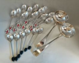 A set of silver bean spoons and Commemorative spoo