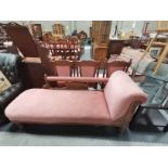 Carved oak chaise longue plus x3 matching chairs