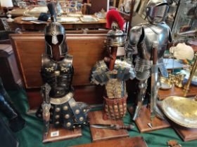 3 x 70cm model army suits of armour on stands
