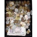 A tray of assorted British and foreign currency, Victorian and later