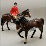 Beswick Horse and Jockey figure plus Beswick brown horse ((A/F)