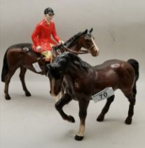 Beswick Horse and Jockey figure plus Beswick brown horse ((A/F)