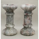 Pair of polished Marble pillar candlesticks 20cm Ht