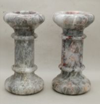 Pair of polished Marble pillar candlesticks 20cm Ht