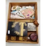 Wooden boxes, old stamps etc