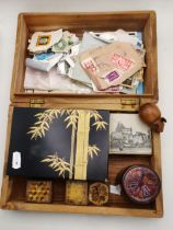 Wooden boxes, old stamps etc