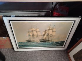 Vintage "Montague Dawson" War of independence Ships Battle Scene painting