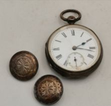 A silver pocket watch and 2 x silver cufflinks