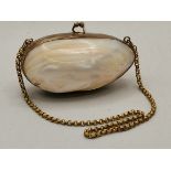 Mother of Pearl clam purse with chain, early 20th century