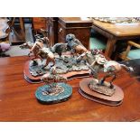 A set of 3 Legends Indian metal figures End of the trail signed by James Earle Fraser, Beating bad o