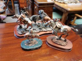 A set of 3 Legends Indian metal figures End of the trail signed by James Earle Fraser, Beating bad o