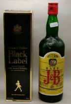 Rare vintage bottle of J&B whisky 70 Proof & boxed Johnnie Walker Black Label extra special Whisky