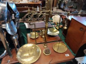 A set of brass shop scales with orinal brass weigh