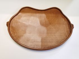 A Beautiful Mouseman kidney shaped tray with 2 carved mice