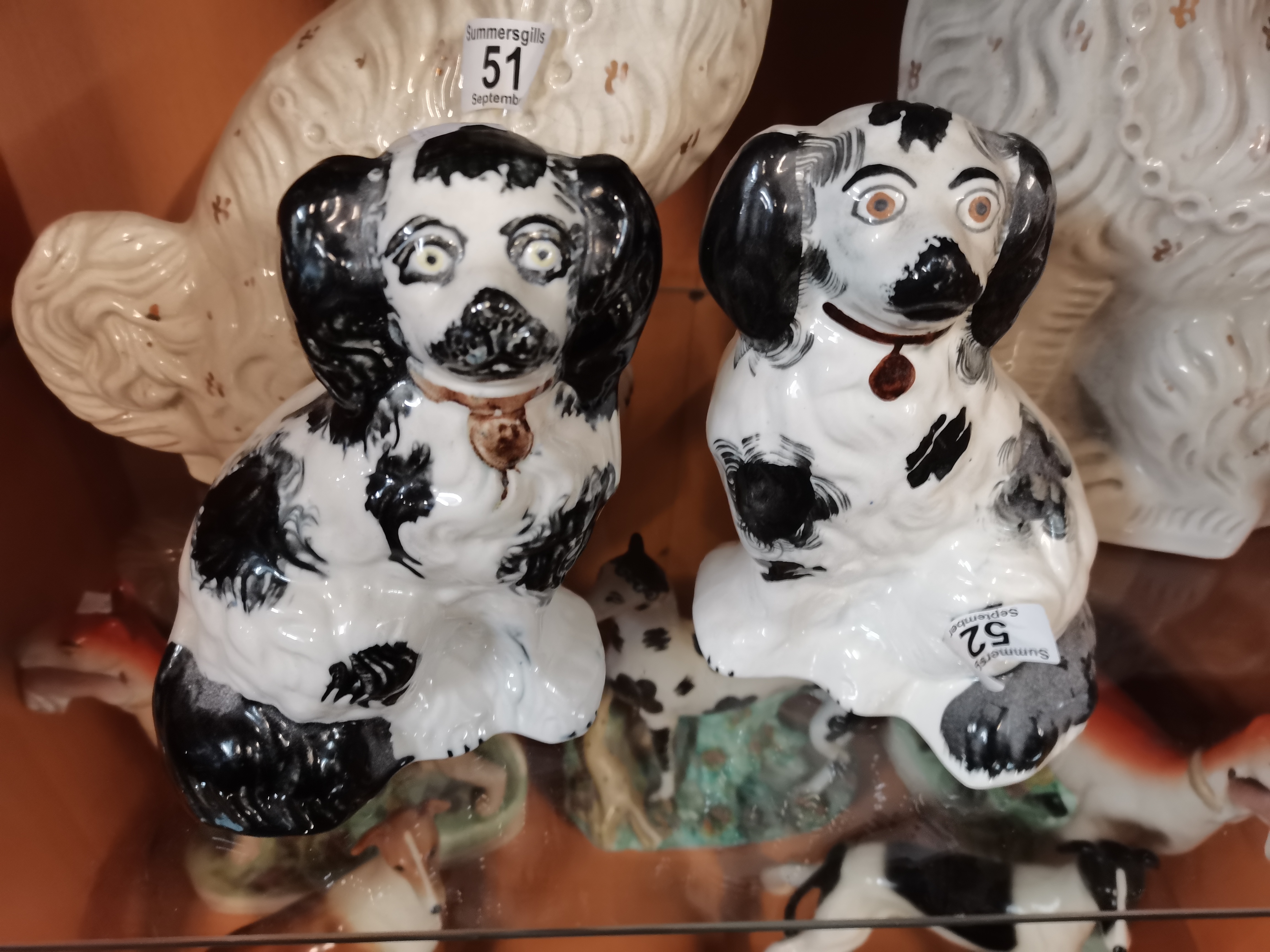 Pair of black and white seated Staffordshire spaniel dog figures 20cm Ht - Image 3 of 3