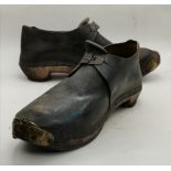 Pair of Antique leather, brass and wood clogs