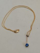 3/4 ct Sapphire and diamond on yellow gold necklace