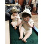 A pair of German bisque 30cm large baby figures