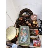 2 Boxes Containing Vintage Tins and Copper Items