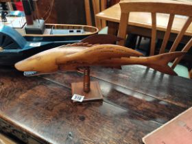 Antique Wooden fish on stand 53cm length