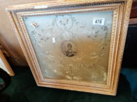 An Antique silk picture in gilt frame