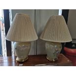 Pair of Cream table lamps with lily design glass bases