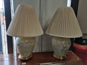 Pair of Cream table lamps with lily design glass bases