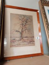 Framed painting of tree by George Jackson of Ripon
