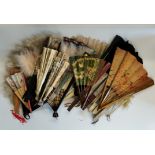 Collection of antique fans - some with fine lace and feathers