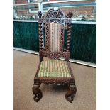 Antique Anglo Indian Childs chair heavily carved with cabriole legs