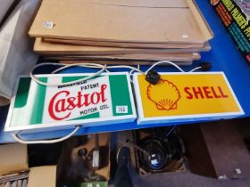 2 Illuminated Signs 1 Shell and 1 Castrol Motor Oil