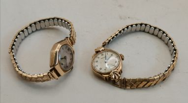 2 x gold ladies cocktail style wrist watches