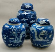 x3 Chinese blue and white ginger jars