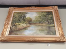 An oil of canvas by K MELLOR OF A COUNTRY SCENE