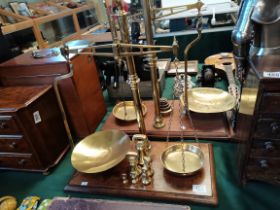 A set of brass scales with original brass weights
