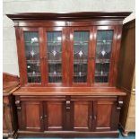 Large Mahogany Bookcase with stained glass top