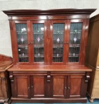 Large Mahogany Bookcase with stained glass top