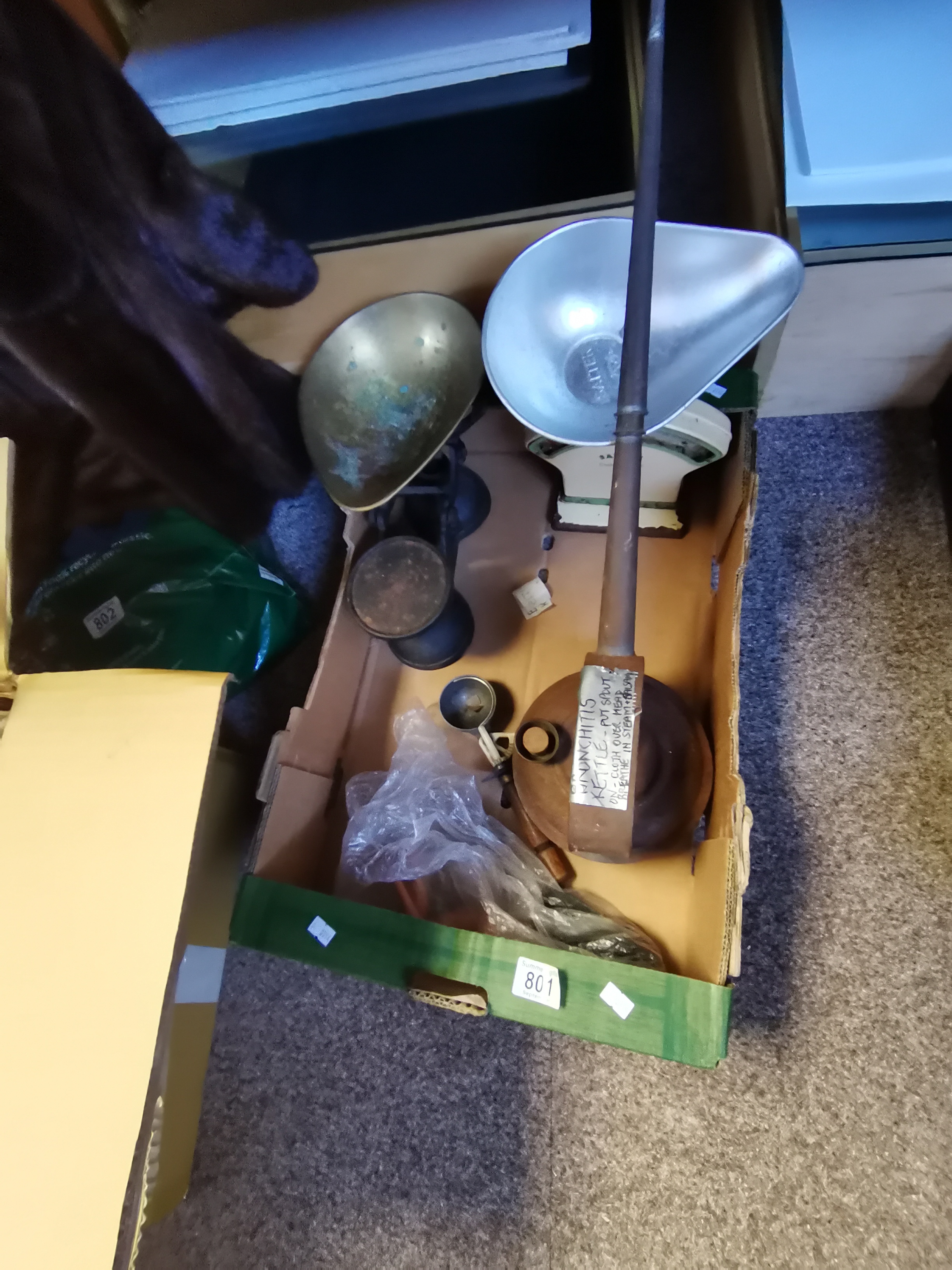 2 Sets Of Scales (1 Salter 1 Thornton and co "The Viking") A Bronchitis Kettle and an old Victorian